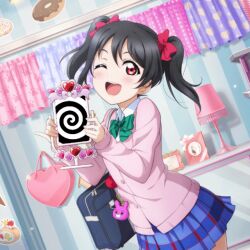  animated animated_gif artist_request black_hair femdom flat_chest hypnotic_screen love_live! manip nico_yazawa open_mouth pov pov_sub skirt small_breasts spiral twintails 