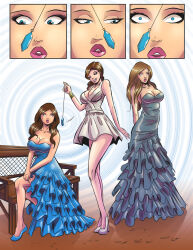 before_and_after breasts brown_hair crystal dazed empty_eyes expressionless female_only femdom femsub high_heels large_breasts long_hair original pendulum shono shrunken_irises western