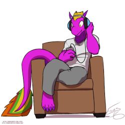  blonde_hair chair clothed dragon furry headphones hypnotic_audio hypnotic_music jabber male_only malificus music scales yellow_eyes 
