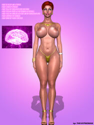 3d bracelet brain breasts cleavage collarbone dialogue earrings erect_nipples femsub high_heels huge_breasts hypnoman jewelry necklace open_mouth original pink_lipstick red_hair sandals short_hair talia_danvers text thick_thighs thong 