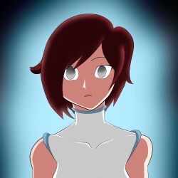  breasts empty_eyes expressionless female_only femsub grey_eyes large_breasts open_mouth red_hair ruby_rose rwby short_hair simple_background solo syas-nomis 