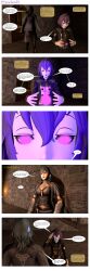 3d absurdres accidental_hypnosis bernadetta_von_varley byleth_eisner comic dazed dialogue empty_eyes female_only femsub fire_emblem fire_emblem_three_houses glowing glowing_eyes hypnolordx long_hair nintendo open_mouth purple_hair self_hypnosis short_hair source_filmmaker standing standing_at_attention text