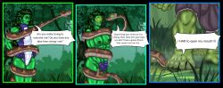 abs absurdres blush coils crotch_rub disney drool english_text fingerless_gloves green_eyes green_hair green_skin hulk humor kaa kaa_eyes long_hair marvel_comics mspainter nude open_mouth pussy_juice she-hulk speech_bubble super_hero the_jungle_book