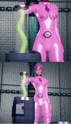  3d alternate_color_scheme alternate_costume alternate_hair_color bodysuit breasts cameltoe catsuit collar comic female_only femsub happy_trance honey_select_2 latex murochi-san open_mouth original pink_eyes pink_hair rubber short_hair smile solo standing tentacles tongue tongue_out 