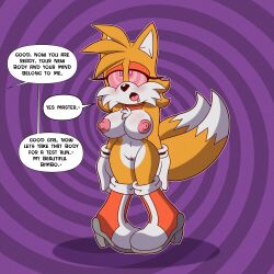  bimbofication blush bottomless breasts collar dazed dialogue drool femsub fleetway64 fox_girl furry genderswap gloves heart high_heels huge_breasts knees_together miles_tails_prower open_mouth pussy shoes sonic_the_hedgehog_(series) spiral_background spiral_eyes symbol_in_eyes tailsko text tongue topless 