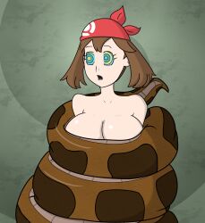  aged_up breasts brown_hair coils disney femsub hat hypnotic_eyes kaa kaa_eyes kaafan33 large_breasts may nintendo open_mouth pokemon pokemon_ruby_sapphire_and_emerald short_hair snake the_jungle_book topless 