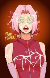  bare_shoulders breasts bukkake clothed covered_with_cum crossover cum_on_body cum_on_breasts cum_on_face cum_on_hair dazed drool female_only femsub fortnite gloves hair_band hypnot-eyes mahoumonsterart naruto_(series) open_mouth opera_gloves pink_hair sakura_haruno short_hair signature solo spiral spiral_eyes tongue 