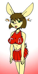 breasts bunny_girl cheerleader crazycowproductions female_only femsub furry large_breasts solo spiral_eyes standing standing_at_attention symbol_in_eyes