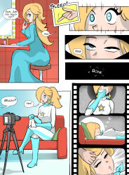 blonde_hair blue_eyes blush bodysuit boots camera comic dress drool earrings emblem female_only femsub finger_snap glatu gloves good_sub_conditioning hair_covering_one_eye heavy_eyelids high_heels lipstick long_hair looking_back makeup mirror nail_polish open_mouth ponytail princess_rosalina scarf short_hair shrunken_irises sleep_command sleeping solo stage super_mario_bros. super_mario_galaxy text