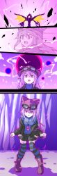 chaosgrimmon comic digimon empty_eyes expressionless femsub glowing glowing_eyes goggles goggles_on_head hat hitsugi_mc long_hair purple_hair sayo_(digimon) thighhighs