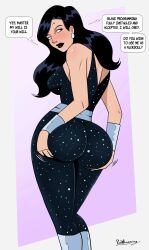  arm_bands ass ass_focus ass_grab black_hair black_lipstick breasts clothed dc_comics dialogue donna_troy earrings empty_eyes english_text expressionless female_only femsub large_ass lipstick long_hair polmanning signature solo speech_bubble super_hero tech_control text white_eyes whitewash_eyes wonder_girl 