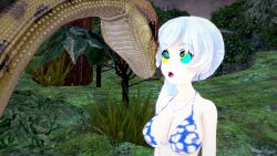 3d bikini blue_lipstick breasts cleavage disney femsub jungle kaa kaa_eyes koikatsu! large_breasts large_hips lipstick long_hair maledom mrkoiru open_mouth outdoors ponytail resisting rwby scars side_ponytail silver_hair snake swimsuit the_jungle_book weiss_schnee