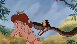    ai_art animated bikini disney femsub kaa kaa_eyes nintendo orange_hair princess_daisy sound super_mario_bros. the_jungle_book video 