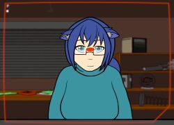  animated animated_gif blue_hair breasts cat_girl dazed drool edgeofthemoon empty_eyes femsub happy_trance holding_breasts katie_(edgeofthemoon) large_breasts long_hair open_mouth original ponytail self_hypnosis spiral_eyes sweater symbol_in_eyes tech_control 
