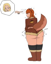  ass blonde_hair blue_eyes blue_lipstick boots clothed crop_top drool emma_frost female_only femdom femsub heavy_eyelids huge_ass jacket kneehighs leaning_forward lipstick marvel_comics marvel_rivals nail_polish phantom_hand red_hair short_hair short_shorts shorts simple_background smile sotty115 spiral squirrel_girl_(marvel) standing tagme trigger white_background 