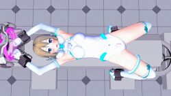 3d arms_above_head blonde_hair blue_eyes blush breasts chains cuffs female_only femsub garter gloves jewelry koikatsu! koimin4 long_hair looking_at_viewer magical_girl naomi_(koimin4) on_back open_mouth opera_gloves original restrained shoes solo spread_legs thighhighs