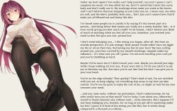  breasts caption caption_only fate/grand_order fate_(series) feet femdom foot_focus hypnotic_feet large_breasts legs male_pov manip overlordmiles_(manipper) pantyhose pov pov_sub scathach_(fate/grand_order) stepped_on sweater text tomo_zero 