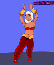 absurdres breasts cosplay dancing empty_eyes female_only femsub glitch_techs glowing glowing_eyes happy_trance harem_outfit hijab jewelry pink_eyes possession shantae shantae_(series) simple_background smile solo temperancedraws zahra