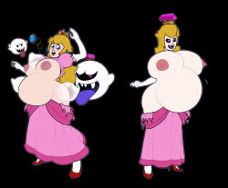 bbw before_and_after blackshirtboy blonde_hair boo breasts corruption crown fat femsub gloves inflation jewelry king_boo large_breasts nintendo possession princess princess_peach super_mario_bros. transformation western