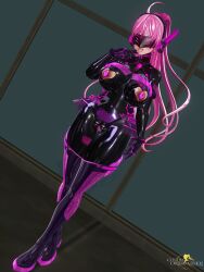 3d ahoge bangs barcode bodysuit boots clothed_exposure crotch_tattoo cuffs custom_maid_3d_2 dfish303 drool earrings female_only femsub gloves happy_trance headphones jewelry latex miniskirt navel_piercing nipple_cutout open_mouth original pasties piercing pink_hair pink_savior_(dfish303) ponytail rubber sexually_suggestive skirt solo standing tech_control text thigh_boots thighhighs thong tight_clothing tongue tongue_out vaginal very_long_hair visor