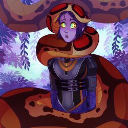 coils geekgirl8 jungle kaa_eyes kenneth_(geekgirl8) mass_effect original purple_hair purple_skin tail tali'zorah_nar_rayya