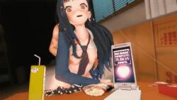 3d abs ahegao ahoge altered_common_sense an_shiraishi animated black_hair blush breasts cell_phone cleavage crossed_eyes empty_eyes erect_nipples eye_roll femsub from_behind glasses happy_trance humor koikatsu! large_breasts long_hair maledom navel orange_eyes phone project_sekai remote_control sabuaka sex tech_control text tomboy tongue tongue_out unaware video virginity_loss