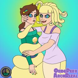 bangs blonde_hair blue_eyes brown_hair coils disney eyelashes female_only femdom femsub gravity_falls hair_ornament kaa_eyes mabel_pines naga_girl nail_polish open_mouth ordeper_arts pacifica_northwest ring_eyes snake_hair sweater