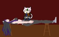 black_hair catalepsy chibi glowing_eyes happy_trance hypnovember nyarukavt nyarupix_thotep pixel_art purple_hair virtual_youtuber