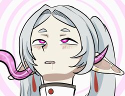 animated animated_gif blush brain_injection crossed_eyes dazed drool elf elf_ears female_only femsub frieren frieren:_beyond_journey&#039;s_end glatu grey_hair hypnotic_magic magic purple_eyes spiral_background symbol tentacles twintails