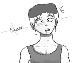  clothed collarbone drool earrings gotymoment greyscale male_only malesub monochrome open_mouth original short_hair shrunken_irises skunk_(gotymoment) tank_top trigger 