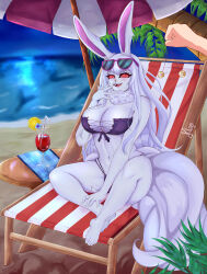  alternate_form barefoot beach bikini bikini_bottom bikini_top blush breasts bunny_ears bunny_girl carrot_(one_piece) chair claws cleavage coin feet female_only femsub furry glowing_eyes happy_trance huge_breasts klopsiack large_hips long_hair looking_at_viewer manip misterman4_(manipper) navel one_piece open_mouth pendulum plant red_eyes sitting smile solo spiral_eyes sunglasses swimsuit symbol_in_eyes table tagme tail torn_clothes umbrella very_long_hair white_hair white_skin 