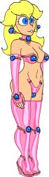 bikini blonde_hair blue_eyes earrings femsub high_heels long_hair nintendo princess_peach shennanigma spiral_eyes standing_at_attention super_mario_bros. tagme