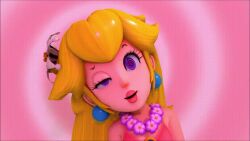  3d animated animated_gif blonde_hair blue_eyes breasts cleavage clothed confused dazed distortingreality earrings female_only femsub glowing happy_trance humor jewelry long_hair looking_at_viewer nintendo open_mouth princess princess_peach smile spiral spiral_eyes super_mario_bros. super_mario_odyssey swaying symbol_in_eyes tongue 