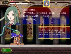  anailater(manipper) brain_drain castlevania charlotte_aulin elf_ears green_hair manip panties sequence text transformation undressing vacuum_cleaner 