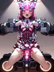  ai_art blush bow bow_tie censored corruption dildo drool earrings female_only femsub glowing helmet koimin4_(generator) long_hair magical_girl open_mouth opera_gloves panties pink_eyes pink_hair pussy_juice restrained sex_machine skirt solo spread_legs squirting stable_diffusion_(ai) sweat tears tech_control tongue tongue_out torn_clothes 