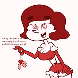 apopop christmas female_only femsub happy_trance holly monochrome open_mouth original sally_(apopop) short_hair smile spiral_eyes symbol_in_eyes text