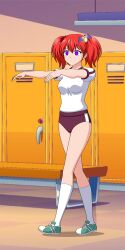  empty_eyes expressionless female_only femsub gym gym_uniform hypnotic_accessory jimryu kokoa_shuzen locker_room purple_eyes red_hair rosario+vampire shorts sneakers sports_briefs twintails zombie_walk 