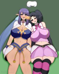  bangs bare_shoulders black_hair blush bow cleavage drool elf_ears empty_eyes eye_roll female_only femsub gloves happy_trance high_school_dxd judith_(tales) large_breasts long_hair midriff navel open_mouth pendulum phantom_hand purple_eyes purple_hair serafall_leviathan simple_background sitting skirt tales_of_(series) tales_of_vesperia thick_thighs thighhighs tongue tongue_out twintails zapklink 