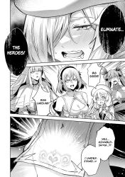 blush breasts caroline_(tensei_shitara_joban) cleavage comic crotch_tattoo demon_girl dress elf_ears english_text femsub glowing heart_tattoo maledom no_panties official succubus tattoo tensei_shitara_joban_de_shinu_nakabosudatta_―hiroin_kenzoku-ka_de_ikinokoru― text thighhighs thighs translated