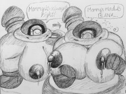  before_and_after brawl_stars breasts elizantfan female_only femsub greyscale groping hand_on_hip holding_breasts lactation large_breasts milf mommy nipples pearl_(brawl_stars) robot_girl spiral_eyes text thick_thighs traditional unaware 