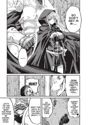 angry breasts comic elf elf_ears greyscale large_breasts long_hair skeleton_knight_in_another_world text