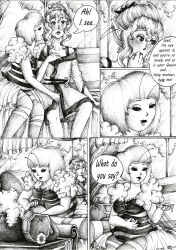 absurdres bee_girl blush breasts bug_girl comic elf elf_ears female_only honey justsketchingviolets large_breasts original short_hair smile text traditional