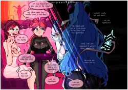  altered_perception bunnysuit cleavage dialogue femsub fishnets kaela_(pupsoph) large_breasts multiple_girls multiple_subs original pupsoph roxanne_(stolenpixels) tail unaware 