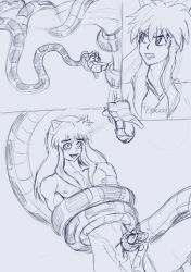 animal_ears bottomless coils greyscale inuyasha inuyasha_(series) jdashe kaa kaa_eyes male_only maledom malesub muscle_boy penis smile tailjob the_jungle_book topless