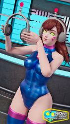  3d antenna brown_hair d.va fembot femsub happy_trance large_breasts leotard long_hair overwatch supercasket tagme tech_control 