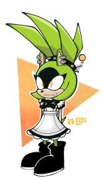 animal_ears animals_only antenna furry honeymakesart idw_comics maid meme signature simple_background sonic_the_hedgehog_(series) standing standing_at_attention surge_the_tenrec tech_control yellow_eyes