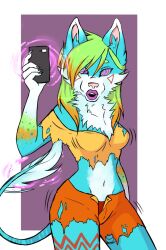 animal_transformation bimbofication breast_expansion breasts cell_phone dim04 female_only femsub fox_girl furry inflation kiki_(lapsa) large_lips midriff open_mouth original solo spiral_eyes symbol_in_eyes tail tattoo tech_control torn_clothes transformation