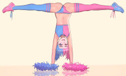 androgynous armpits bdoneart blue_eyes blue_hair bulge cheerleader cotton_candy_(jjmayoboy) crossdressing feminization happy_trance heterochromia jjmayoboy_(manipper) male_only malesub midriff multicolored_hair navel open_mouth original pink_eyes pink_hair reflection short_hair smile solo thighhighs tongue trap twintails yoga
