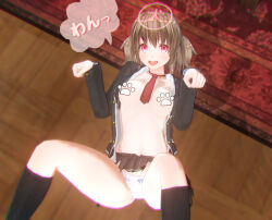 3d breasts censored collar dog_pose drool pet_play pose_(artist) red_eyes school_uniform text topless translated twintails underwear