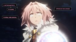  aliensdideverything_(manipper) astolfo_(fate/grand_order) dazed dialogue fate/grand_order fate_(series) glowing hypnotic_orb male_only malesub manip open_mouth pink_hair short_hair text whitewash_eyes 